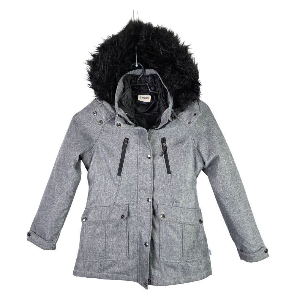 Womens Magellan Gray & Black Hooded Parka Jacket w/ Black Quilted Inner Layer M